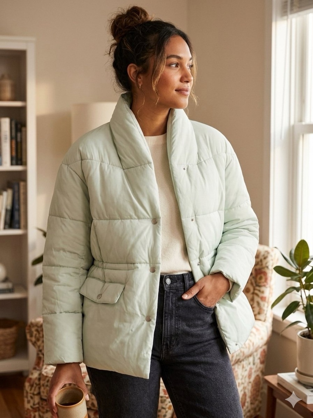J. Crew Pale Mint Green LightWeight Puffer Jacket SIZE M/L